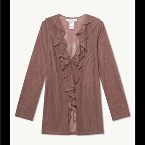 Veiled New York Deep Taupe Mesh Ruffle Top